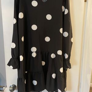 Polka dot ruffle smock dress